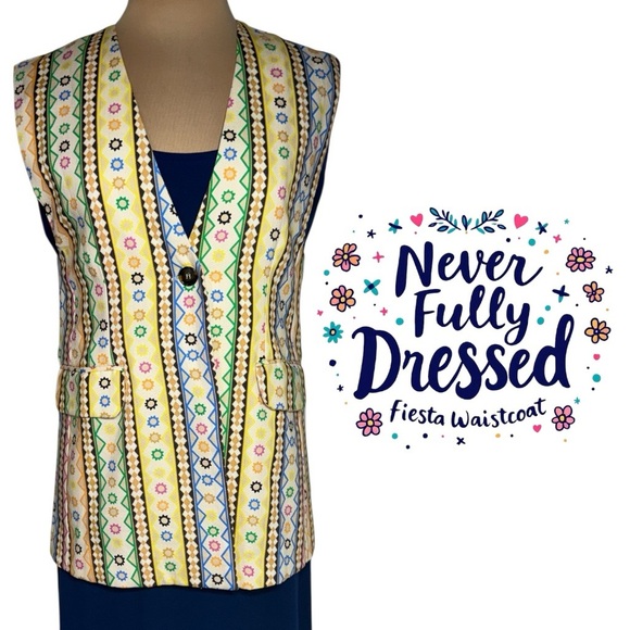 Never Fully Dressed Fiesta longline waistcoat blazer vest multicolor geo stripe - Picture 3 of 13